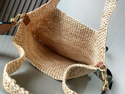 L0ew* slit mini tote bag in raffia &calfskin nature&tan