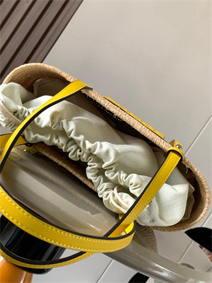 L0ew* small square basket in raffia&calfskin nature/yellow