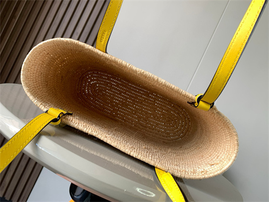 L0ew* small square basket in raffia&calfskin nature/yellow