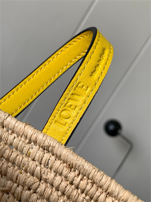 L0ew* small square basket in raffia&calfskin nature/yellow