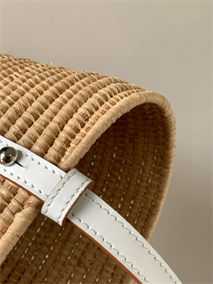 L0ew* small square basket in raffia&calfskin nature/white