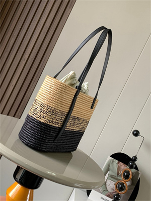 L0ew* small square basket in raffia&calfskin nature/black