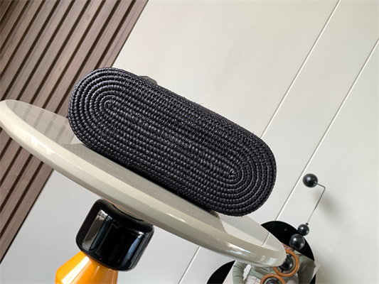 L0ew* small square basket in raffia&calfskin nature/black