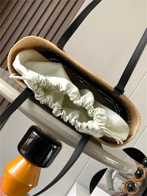 L0ew* small square basket in raffia&calfskin nature/black