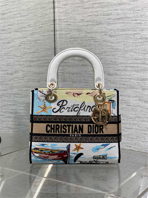 CD Medium Lady D-Lite Bag Embroidery White