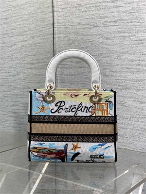 CD Medium Lady D-Lite Bag Embroidery White