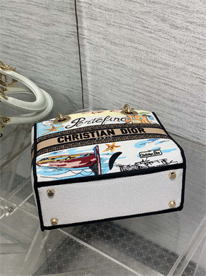 CD Medium Lady D-Lite Bag Embroidery White