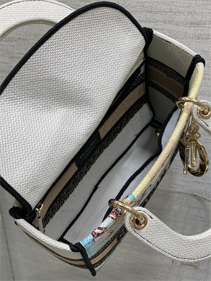 CD Medium Lady D-Lite Bag Embroidery White
