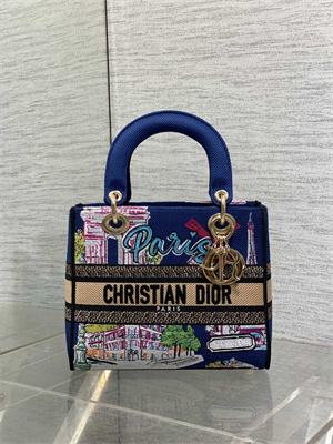 CD Medium Lady D-Lite Bag Embroidery Blue