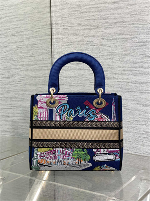 CD Medium Lady D-Lite Bag Embroidery Blue
