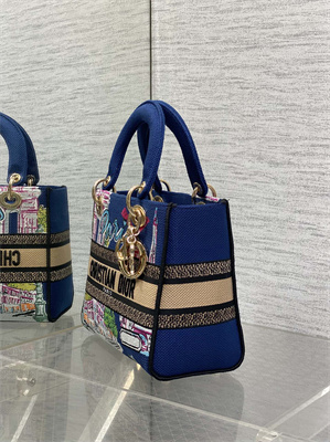 CD Medium Lady D-Lite Bag Embroidery Blue