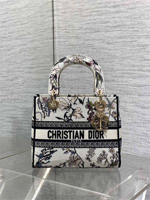 CD Medium Lady D-Lite Bag Embroidery White