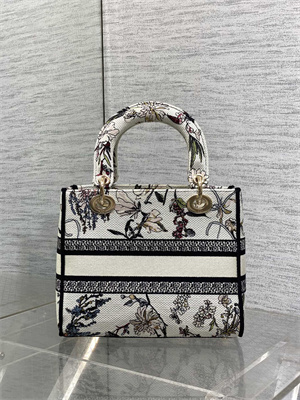 CD Medium Lady D-Lite Bag Embroidery White