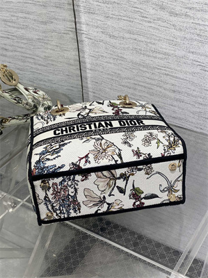 CD Medium Lady D-Lite Bag Embroidery White