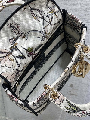 CD Medium Lady D-Lite Bag Embroidery White