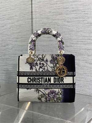 CD Medium Lady D-Lite Bag Embroidery White Multicolors