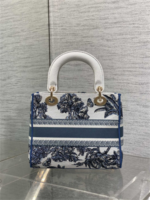 CD Medium Lady D-Lite Bag Embroidery White &Blue