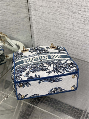 CD Medium Lady D-Lite Bag Embroidery White &Blue