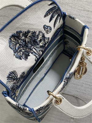 CD Medium Lady D-Lite Bag Embroidery White &Blue