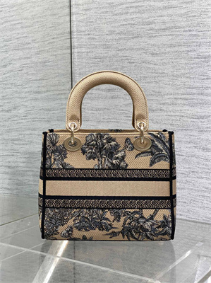 CD Medium Lady D-Lite Bag Embroidery Beige