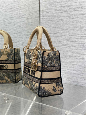 CD Medium Lady D-Lite Bag Embroidery Beige