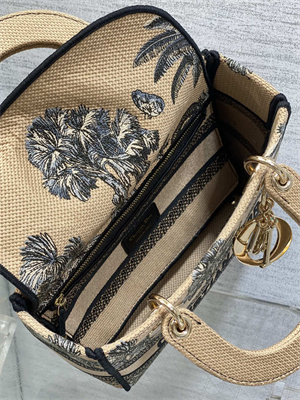 CD Medium Lady D-Lite Bag Embroidery Beige