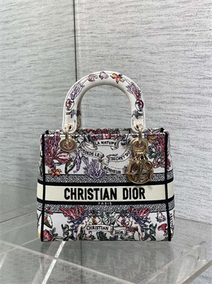 CD Medium Lady D-Lite Bag Embroidery White