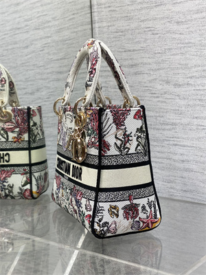 CD Medium Lady D-Lite Bag Embroidery White