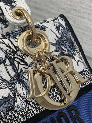 CD Medium Lady D-Lite Bag  Embroidery White&Blue