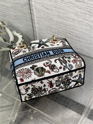 CD Medium Lady D-Lite Bag Embroidery White