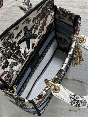 CD Medium Lady D-Lite Bag Embroidery White