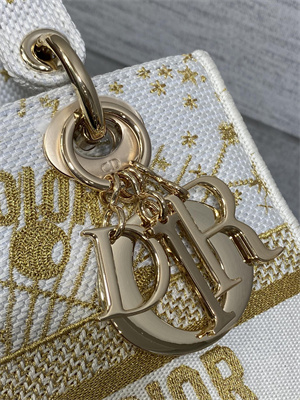 CD Medium Lady D-Lite Bag Embroidery White &Gold