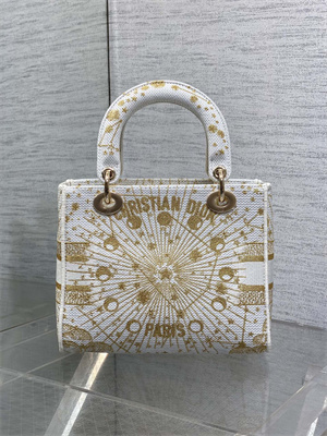 CD Medium Lady D-Lite Bag Embroidery White &Gold