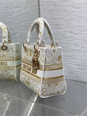 CD Medium Lady D-Lite Bag Embroidery White &Gold