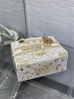 CD Medium Lady D-Lite Bag Embroidery White &Gold