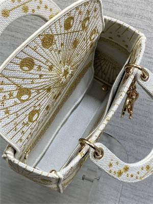 CD Medium Lady D-Lite Bag Embroidery White &Gold