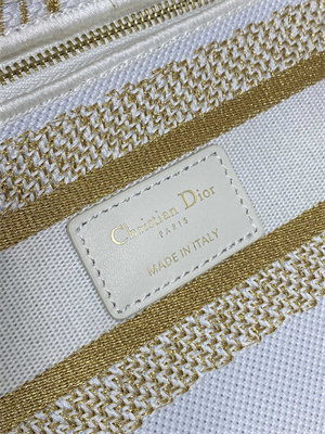 CD Medium Lady D-Lite Bag Embroidery White &Gold