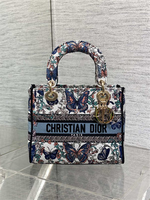 CD Medium Lady D-Lite Bag Embroidery White Multicolors
