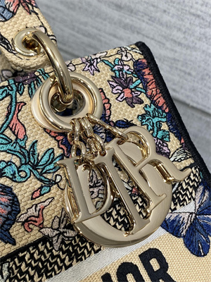 CD Medium Lady D-Lite Bag Embroidery Beige Multicolors