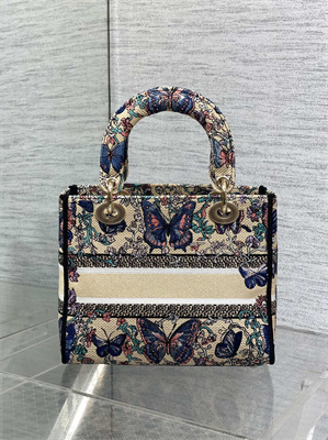 CD Medium Lady D-Lite Bag Embroidery Beige Multicolors