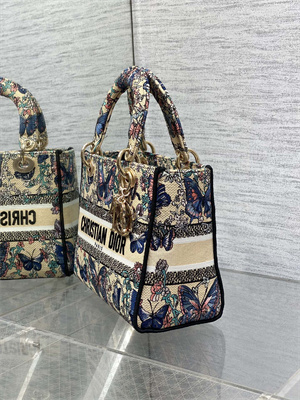 CD Medium Lady D-Lite Bag Embroidery Beige Multicolors