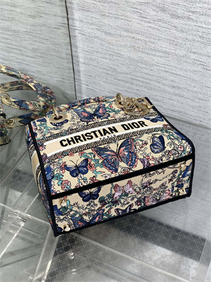 CD Medium Lady D-Lite Bag Embroidery Beige Multicolors