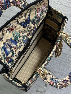 CD Medium Lady D-Lite Bag Embroidery Beige Multicolors