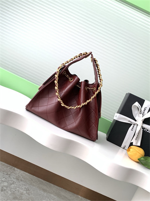 Ch*el 25 small handbag grained calfskin gold tone metal burgundy as5293