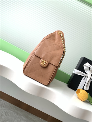 Ch*el 25 small handbag grained calfskin gold tone metal brown as5293