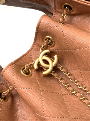 Ch*el 25 small handbag grained calfskin gold tone metal brown as5293