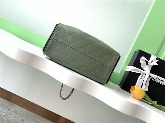 Ch*el 25 small handbag grained calfskin gold tone metal green as5293