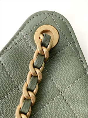 Ch*el 25 small handbag grained calfskin gold tone metal green as5293