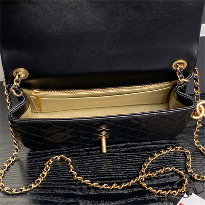 Ch*el small flap bag lambskin gold tone metal black as5756