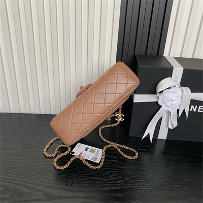 Ch*el small flap bag lambskin gold tone metal brown as5756
